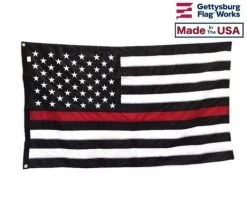 Thin Red Line Embroidered Star Flag - Made In USA