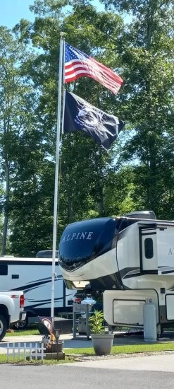 POW/MIA Outdoor Flag-NYLON 22 POW/MIA Outdoor Flag-NYLON -Flags and Banners Store american flag on pole with pow at camp grounds
