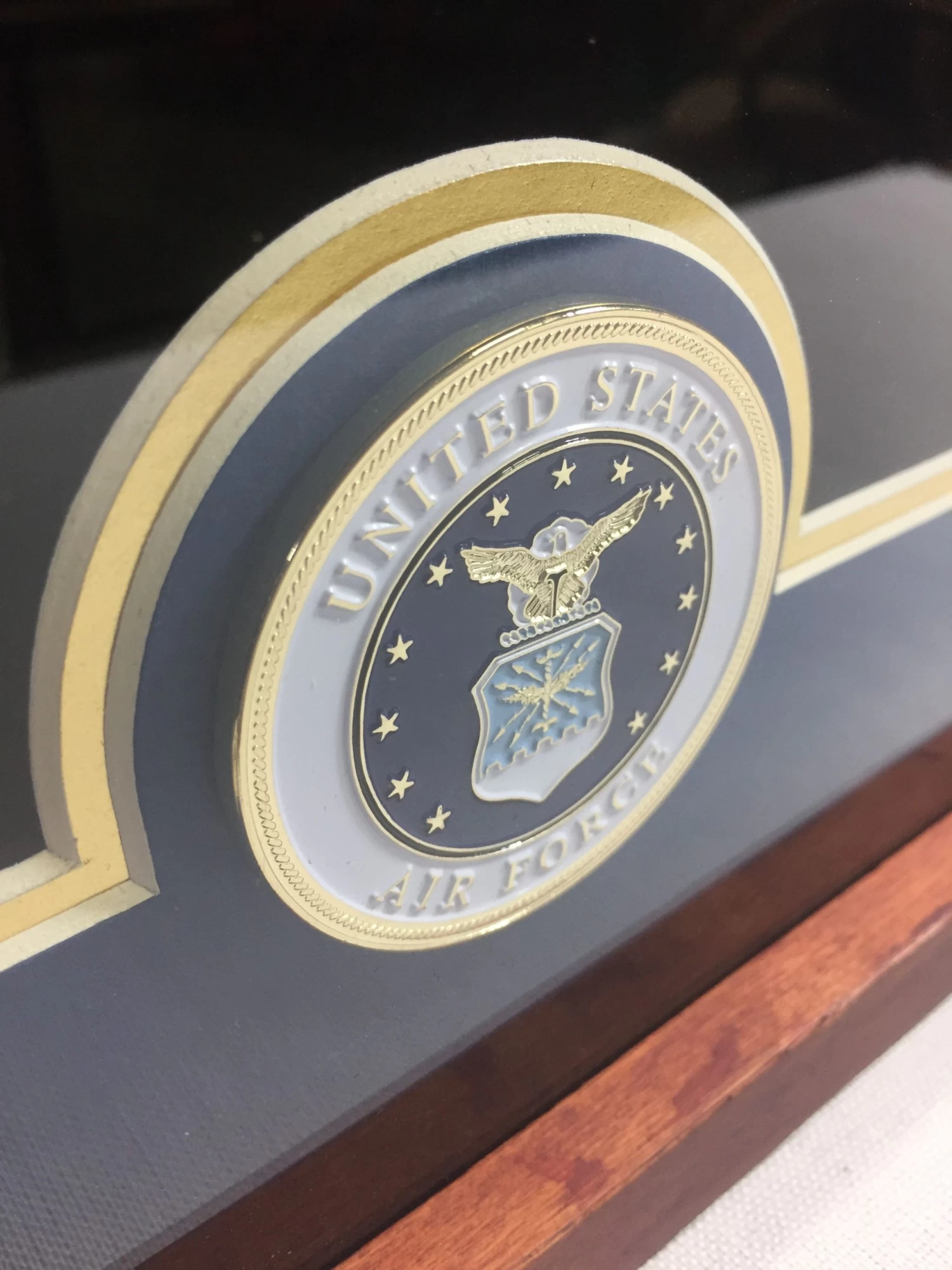 U.S. Flag Display Case With U.S. Air Force Medallion 1 U.S. Flag Display Case With U.S. Air Force Medallion