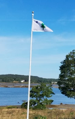 Original Maine Historic Flag -Flags and Banners Store original maine flag on pole by water